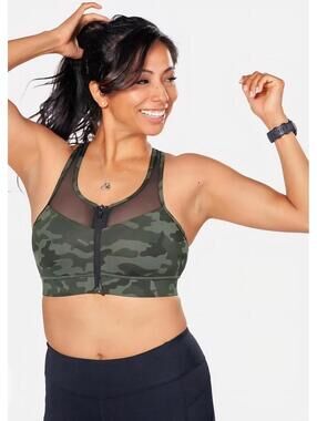 Handful Camo Zip Front Sports Bra Mesh Racerback Adjustable Straps XL NWT